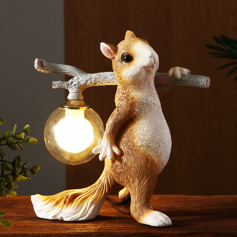 子畅卡通松鼠装饰台灯创意北欧网红LED台灯个性儿童房家用卧室床头灯 T-1406(松鼠）LED三色变光 按钮开关