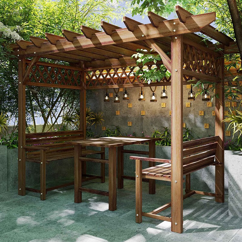 帝帆葡萄架凉亭户外庭院小室外葡萄架防腐木桌椅木屋实木亭子廊架 长3