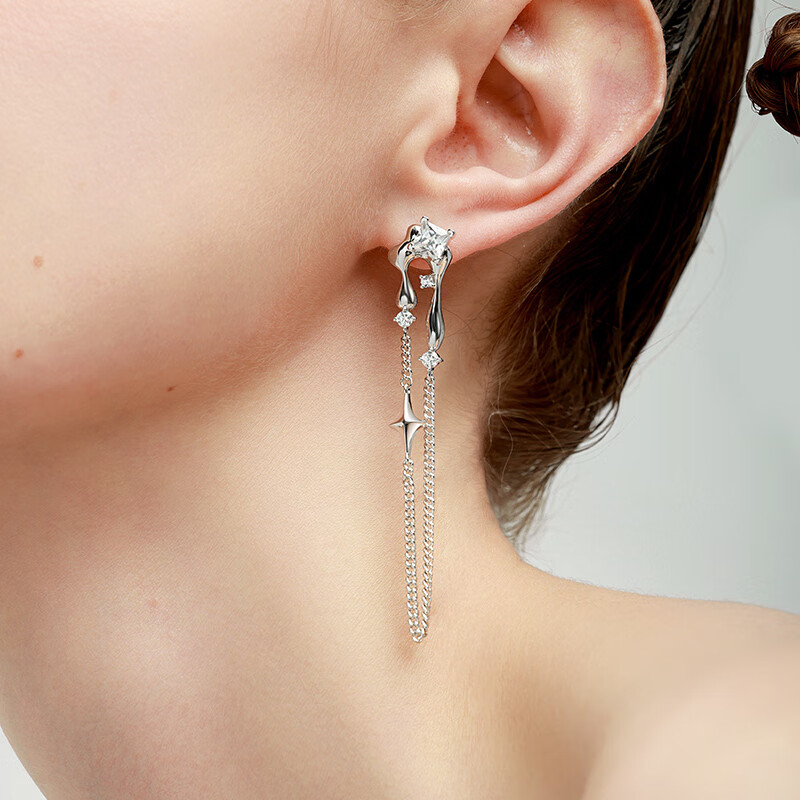 vigg冰岩耳钉女小众设计感高级流苏耳环冷性风耳坠银耳针耳饰品 冰岩