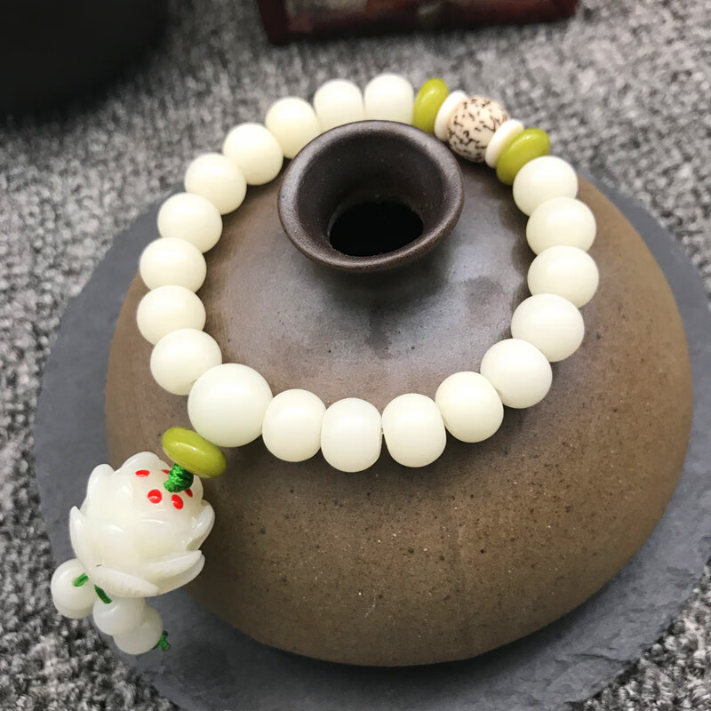 君念玉白玉菩提莲花108颗佛珠念珠菩提子手链 18颗/8*10莲花1