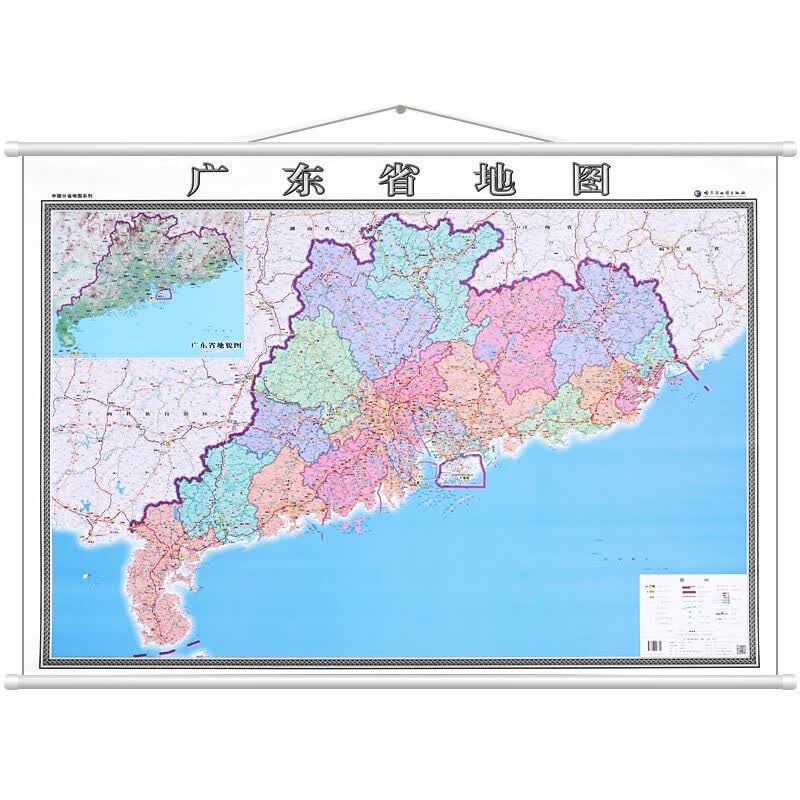 地图 中国分省系列 挂绳版 纸张厚实 覆膜防水 1.4米*1米 广东省地图