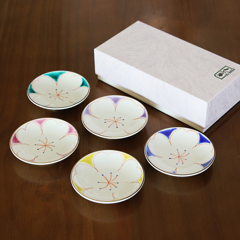 北野工坊手工餐盘手绘五彩花朵小圆碟套装 日式小盘子餐具礼品 五只