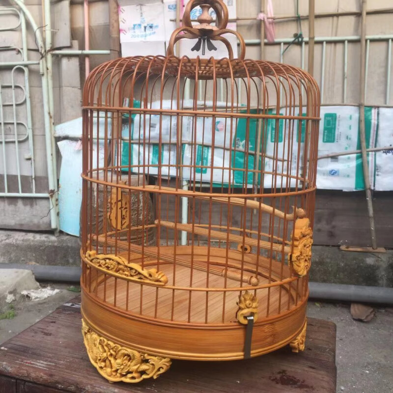 采缇(caiti)广笼雕花老竹鸟笼广式鸟清远绣眼鸟笼子鸟笼子龙雕鸟笼子