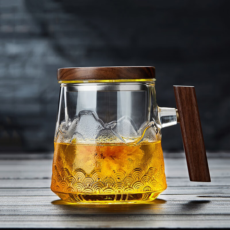 杯茶水分离办公室泡茶杯耐热水杯带盖大容量过滤花茶杯 圆筒山水杯