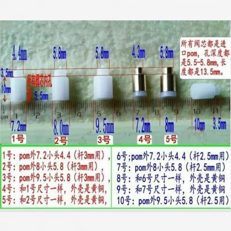 贝柚阀芯杜邦进口pom芯铜芯 塑料头平面密封件 黄铜保护壳芯子密封垫
