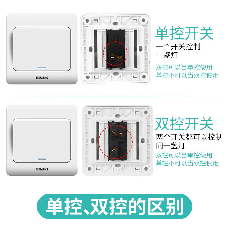 西门子(SIEMENS)开关插座 二开单控带荧光面板 86型暗装面板 远景雅白色