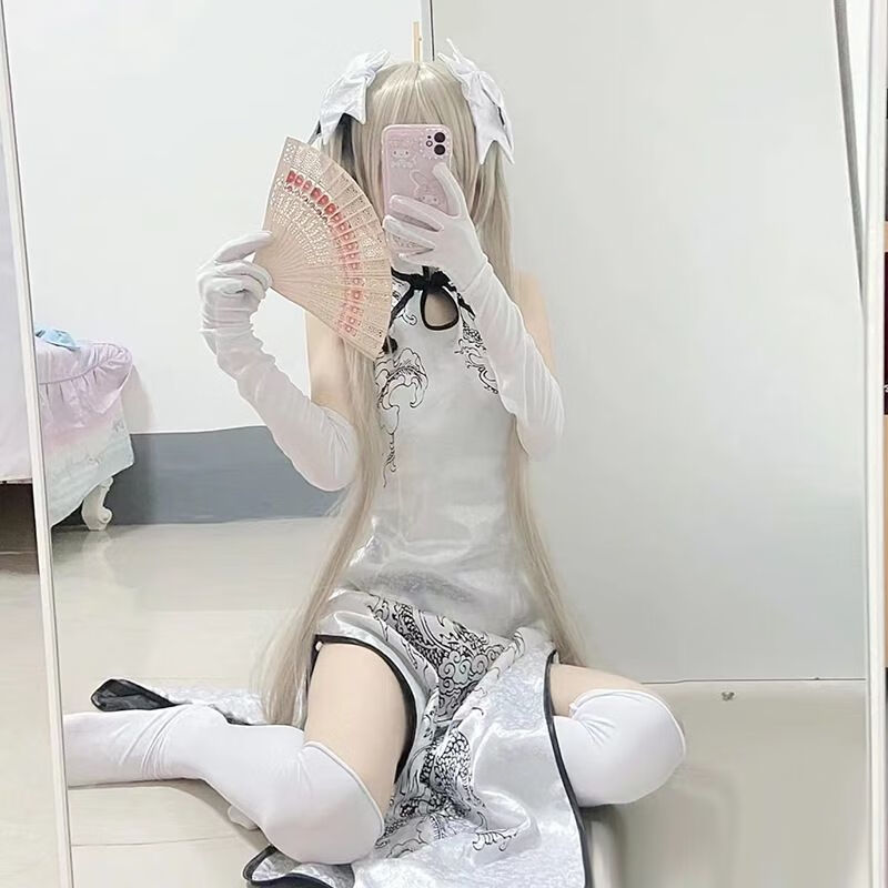 动漫角色扮演元素cosplay服装扇子 旗袍 头饰 白袜 白手套 白袜 扇 s