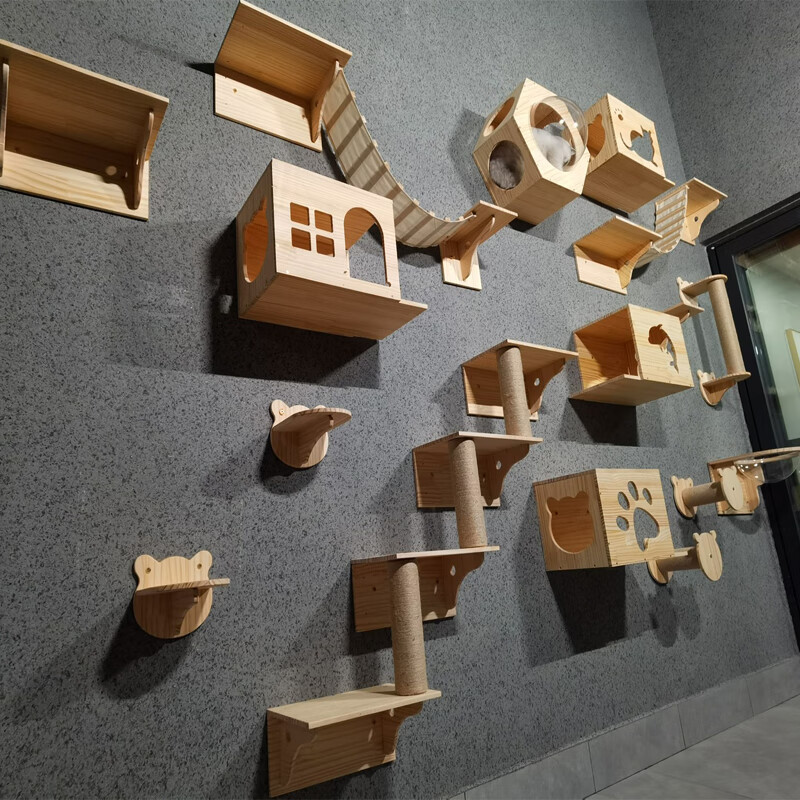 猫爬架墙壁式实木猫墙猫窝壁挂式猫树跳台抓柱板大型一体组合优贝