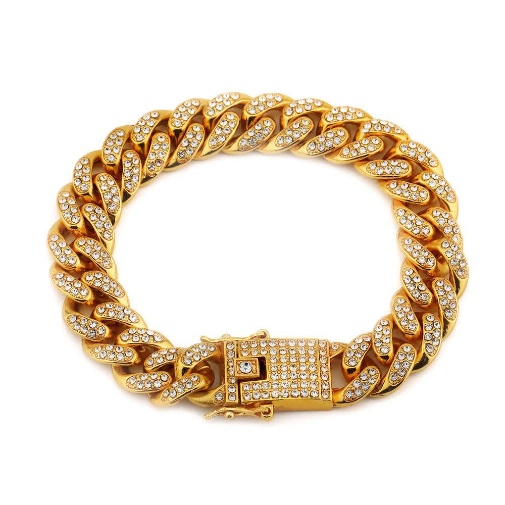 欧美嘻哈手链饰品 满水钻古巴手链hiphop男士时尚镶钻手饰 宽12mm
