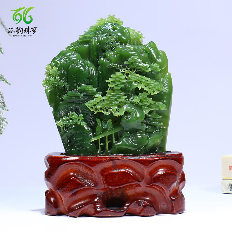 涵韵珠宝南阳和田玉碧玉摆件步步高升玉石山水中式家居商务礼品