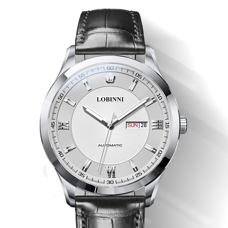 罗宾尼(lobinni)手表男士全自动机械表 品牌夜光休闲商务防水皮带精钢