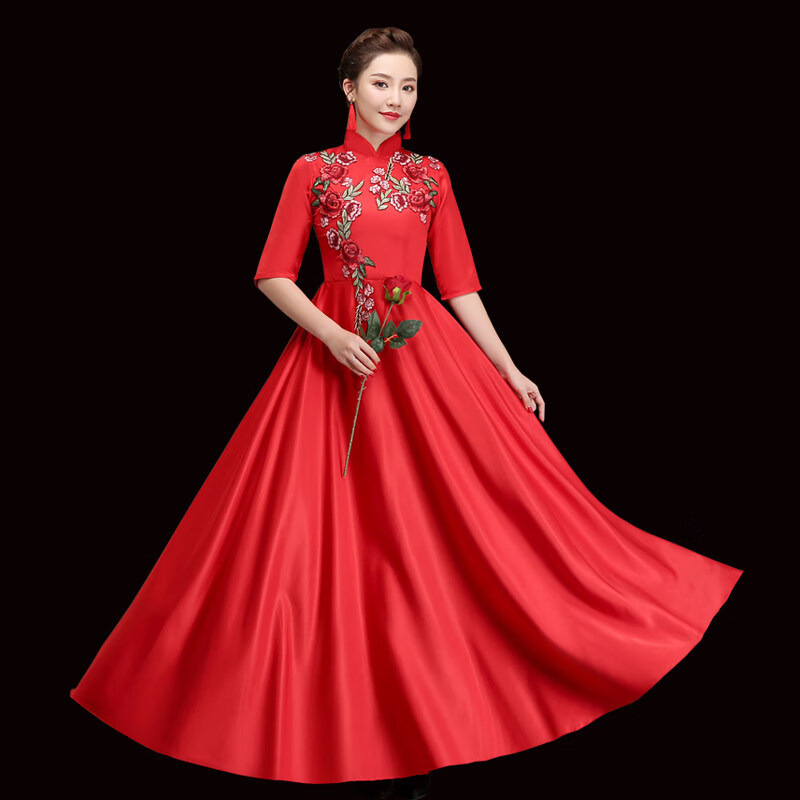 中老年演出服独唱大合唱女长裙国庆节红歌合唱团演出舞台礼服女成人