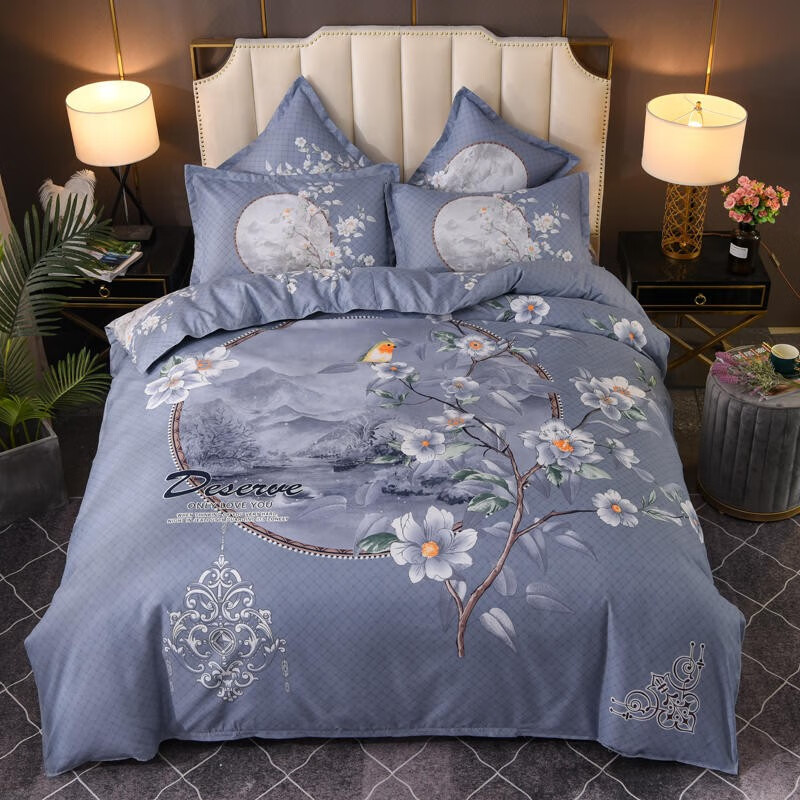 雅鹿四件套 植物羊绒大版磨毛印花套件 床单被套枕套4套件 如梦令 1.8m四件套（被套180*220cm）