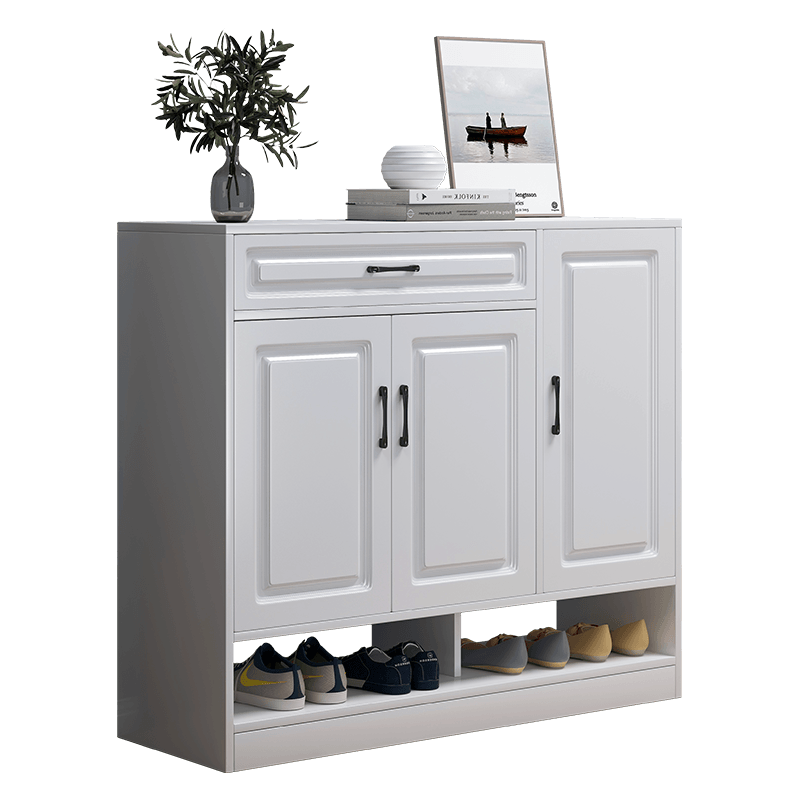 左印 鞋柜家用门口大容量省空间收纳实用经济型入户客厅储物玄关柜 店长推荐3门1抽暖白色 90*30*99cm 组装