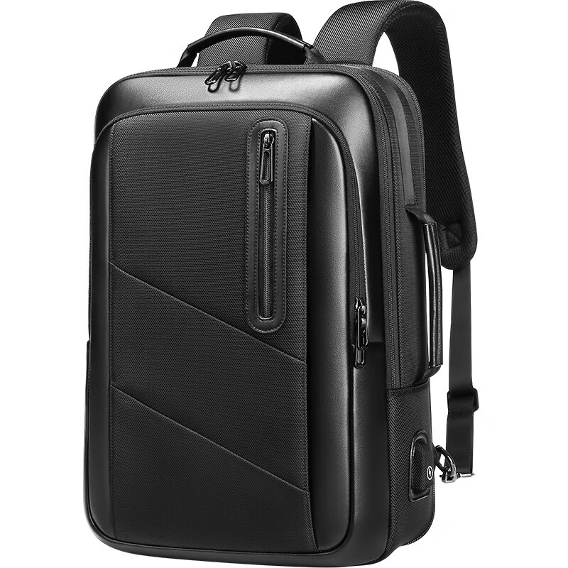 尼格尔电脑包男士背包15.6英寸笔记本双肩包可扩容多功能商务上班通勤 典雅黑【新型1680D面料+全植绒里布】