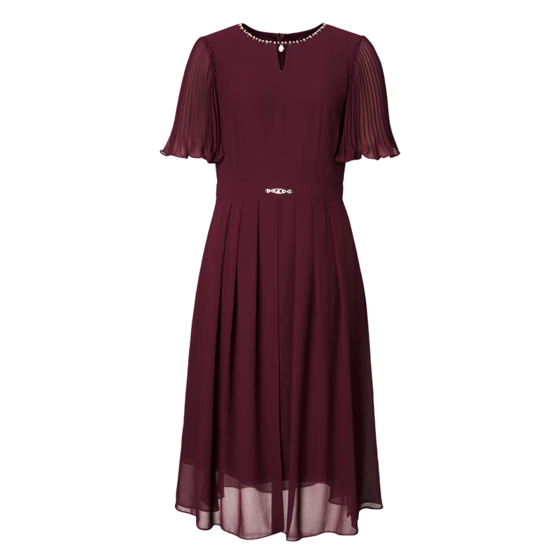 珂萊蒂爾連衣裙女夏季短袖正式場合氣質(zhì)輕奢禮服中長裙子 深玫紅 L