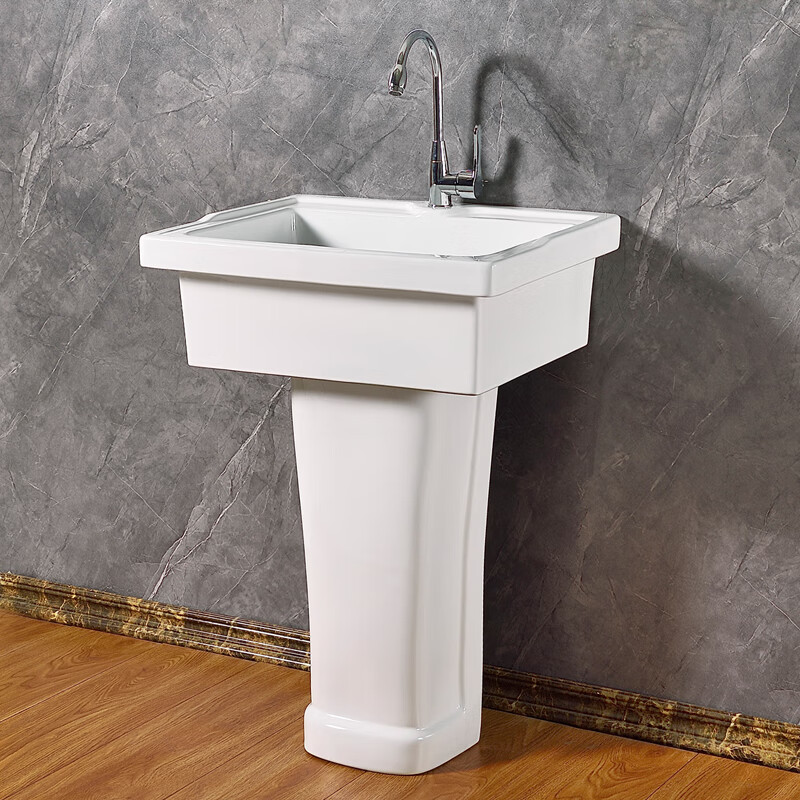 好亿家(HAOYIJIA)陶瓷立柱洗衣盆洗菜池落地洗手盆阳台洗脸盆柱盆老式大号洗涤槽 大号5062款 槽+柱+下水器
