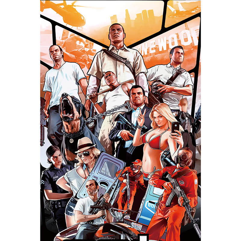 珂楚gta侠盗飞猎车手5游戏海报 酒吧宿舍装饰大尺寸自粘贴画墙纸墙贴