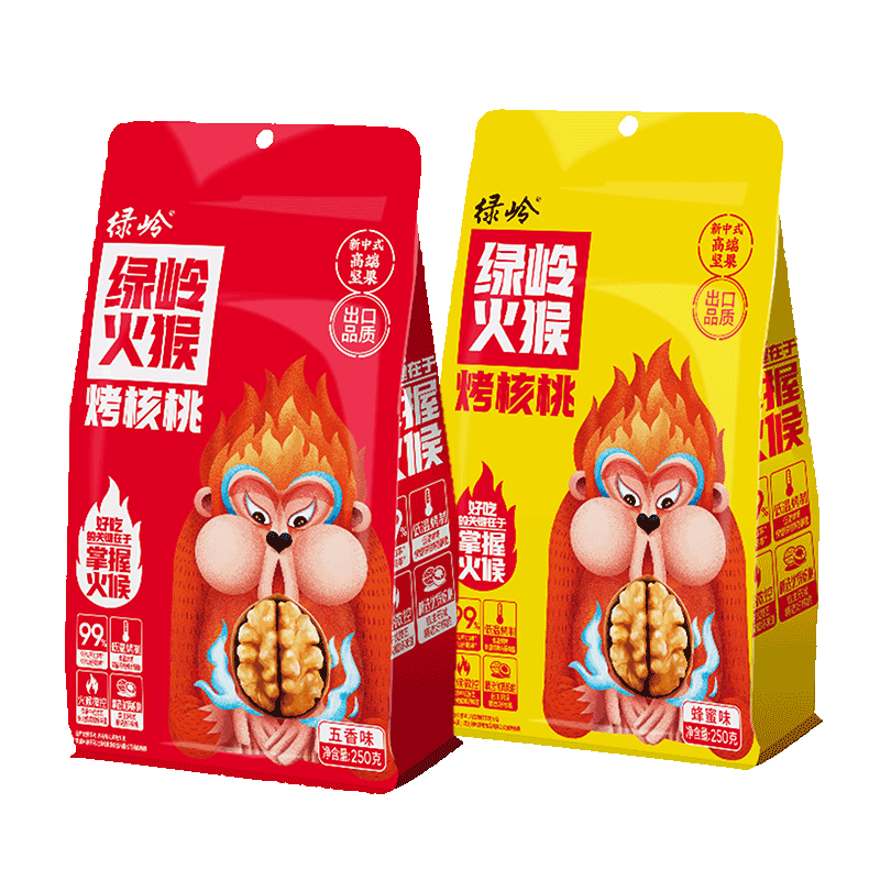 绿岭火猴 薄皮壳多味烤核桃 每日坚果休闲零食 蜂蜜味250g/袋