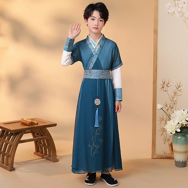 BEOAZA汉服男童新款唐装儿童古装中国风喜庆书童拜年服装古风帅气演出服 墨蓝色【送扇子--精选面料】 160cm高性价比高么？