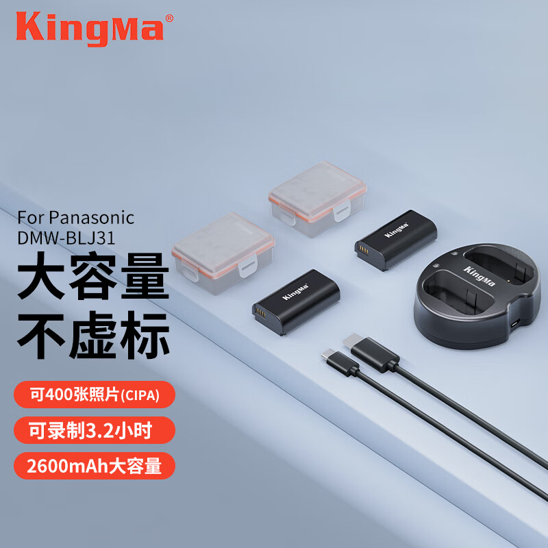 劲码 DMW-BLJ31GK电池充电器适用于Panasonic松下全幅LUMIX DC- S1 S1R S1H数码单反相机配件BLJ31 2个电池+充电器(灯显款)