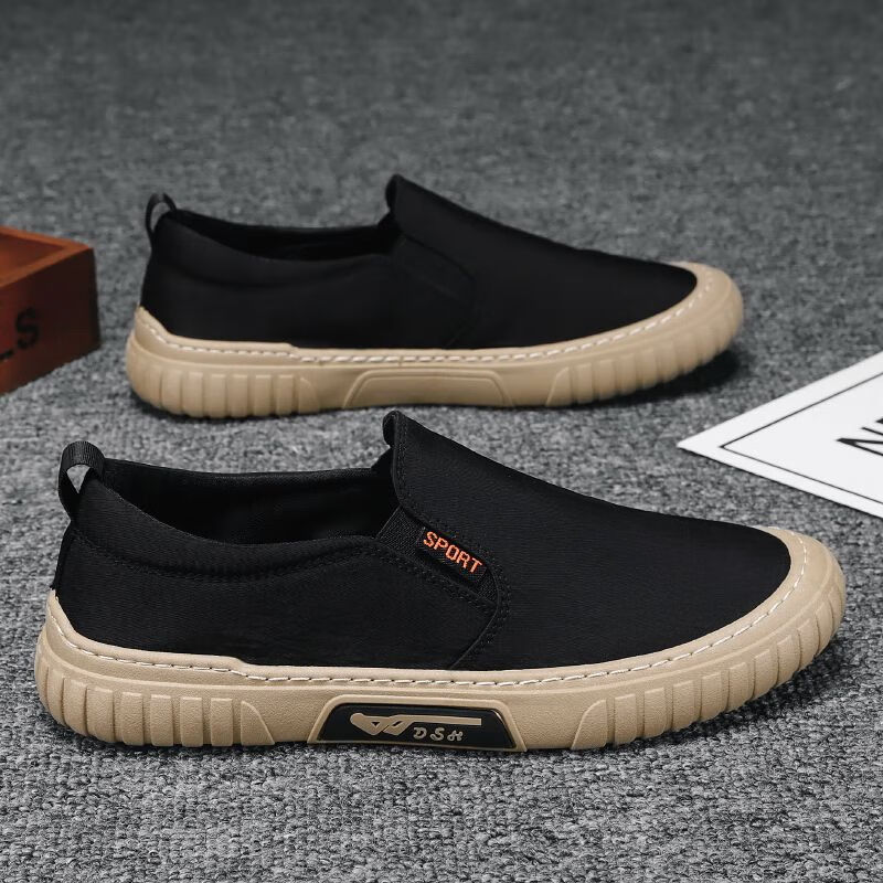 启堂搭配小脚裤的精神小伙一脚蹬豆豆鞋男鞋秋季帆布男鞋2022新款老北