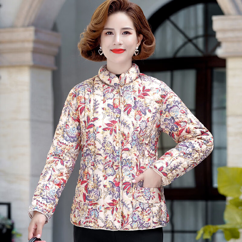 碎花小棉袄中老年妈妈冬装小碎花棉衣居家棉服外套中年女装烫金短款小