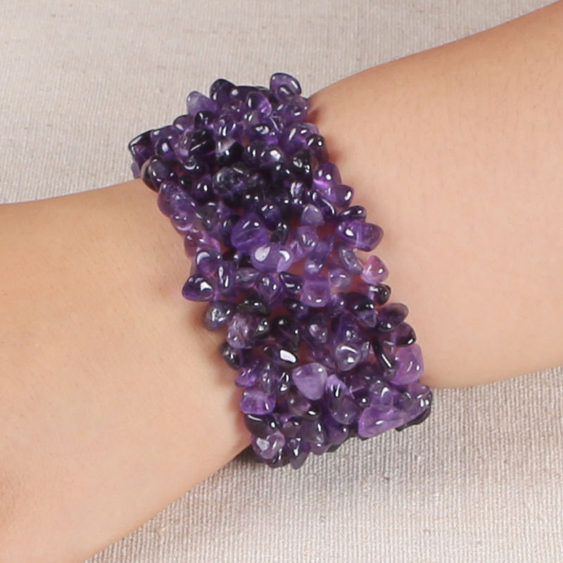 天然紫水晶彩碧玺编织手链女 石榴石碎石手排紫黄晶粉水晶民族风 紫
