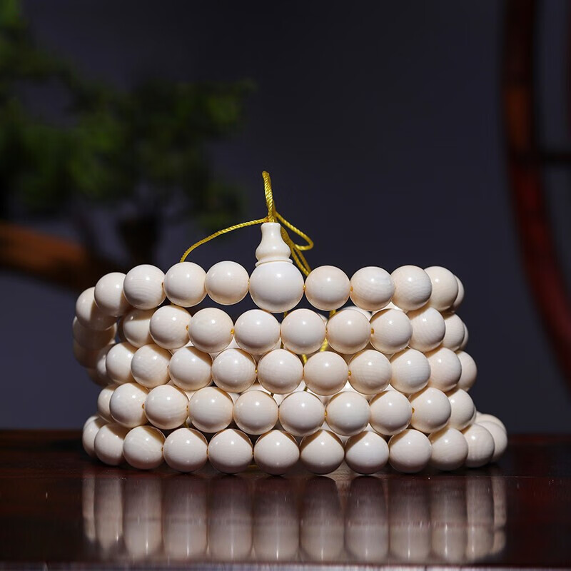 snqp猛犸象牙108颗手链 象牙佛珠手串 念珠毛衣链 手 4mm圆珠160颗