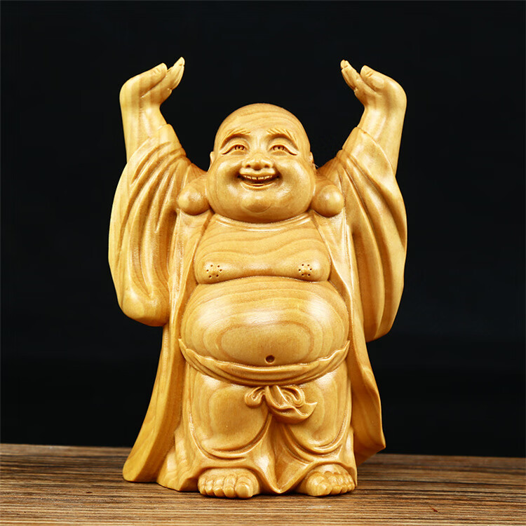 木雕工艺品笑佛礼品摆件家居装饰品小佛像摆设供奉托天弥勒佛 手把件