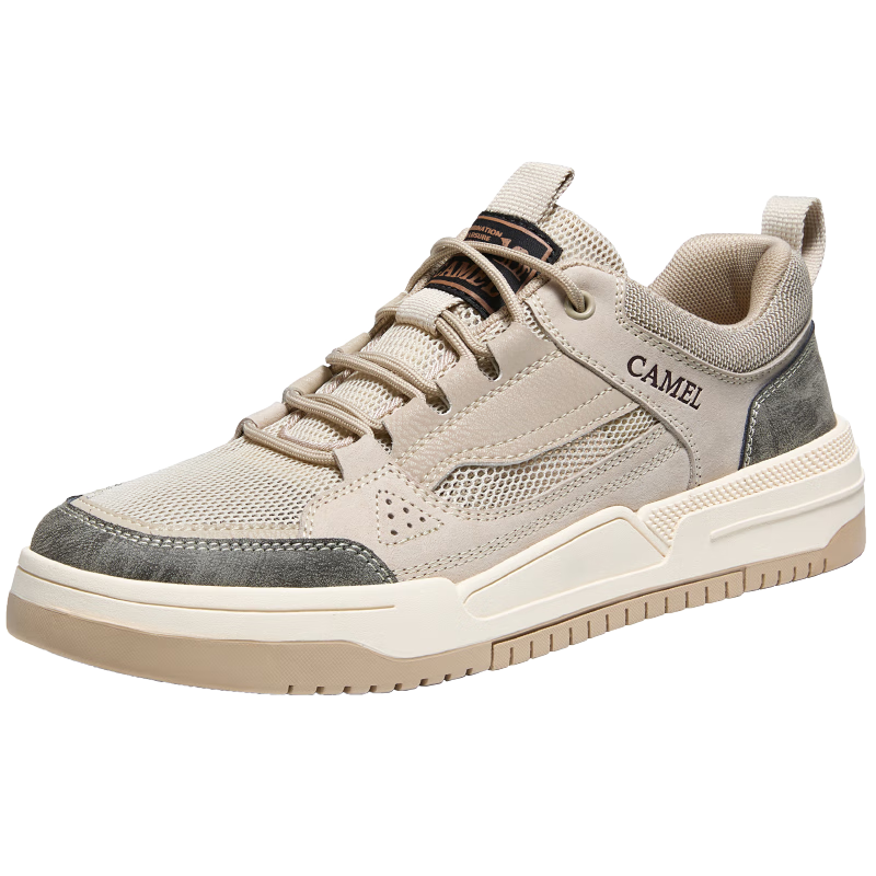 骆驼（CAMEL）男士潮流复古拼接运动休闲板鞋 G13S309046 米白 40 