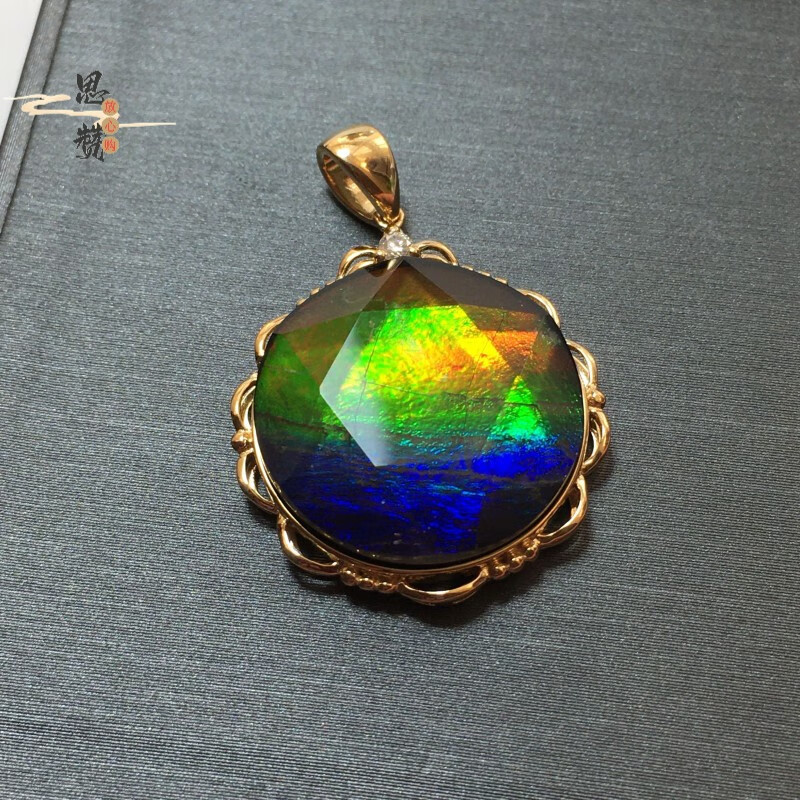 snqp加拿大新款 水晶/半宝石项链女 斑彩石18k金镶嵌吊坠 图片色 坠 图片色