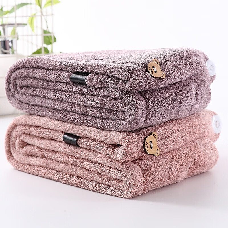 卡伴干发帽女（2条装）加厚双层强吸水干发帽干发巾包头巾速干大人儿童通用干发帽浴帽毛巾A类 藕粉+酱紫 (2条装)