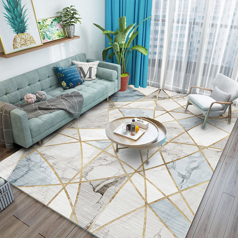 VAKADA北欧简约现代客厅茶几沙发地毯门垫满铺卧室床边毯长方形地垫 大理石蓝色 80*120