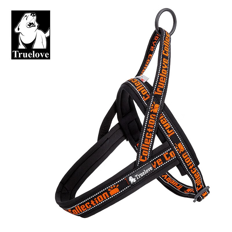链子防爆冲金毛胸背带宠物用品 黑/橘 s【胸围54-64cm】(建议10-15kg)