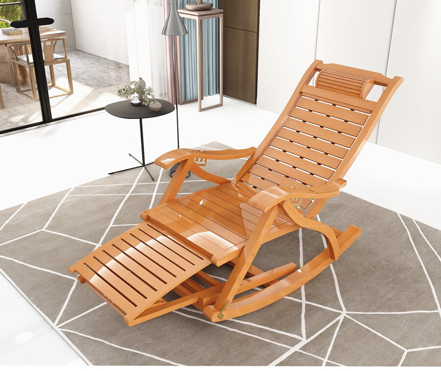 用休闲竹子摇摇椅晒太阳老人折叠凉椅子懒人可 原色加固摇椅不带棉垫