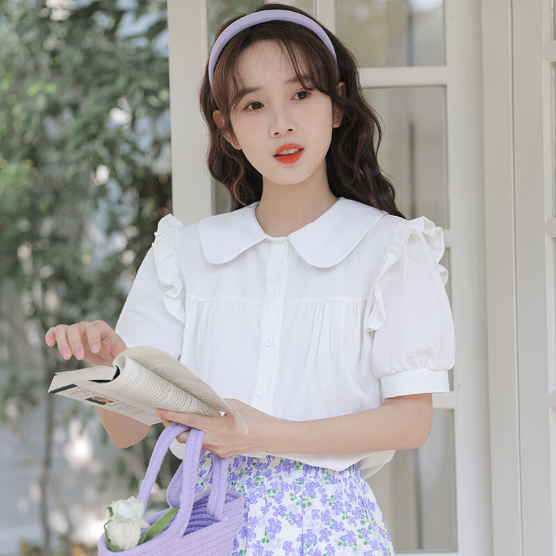 妤淳青少年女学生夏天衬衫初中高中女孩子日系学院风娃娃领夏季新款设