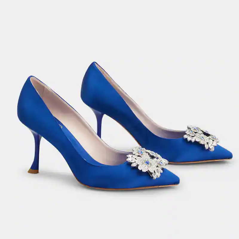 roger vivier 女鞋rv 缎面花束扣细跟婚礼浅口春夏高跟鞋 蓝色 34