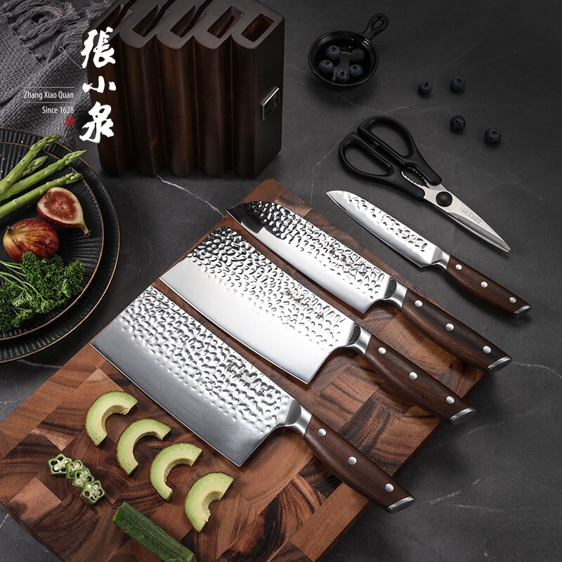张小泉不锈钢菜刀刀具套装家用菜刀厨房套刀锤点防粘切菜刀斩骨刀实木柄 锋悦 6件套