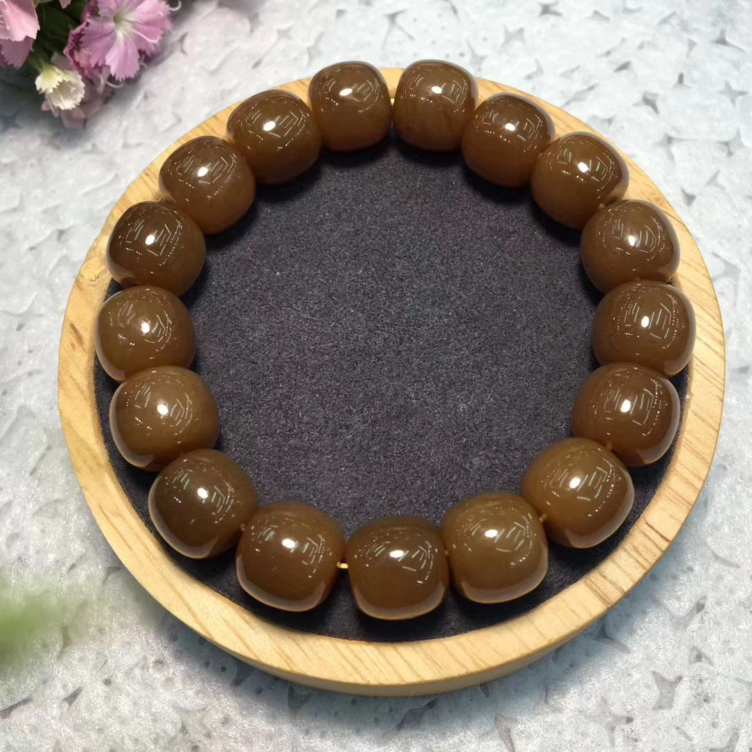 牧思 新疆和田玉糖料老型桶珠单圈玉石手串 情侣佛珠手链玉器 7x8共25