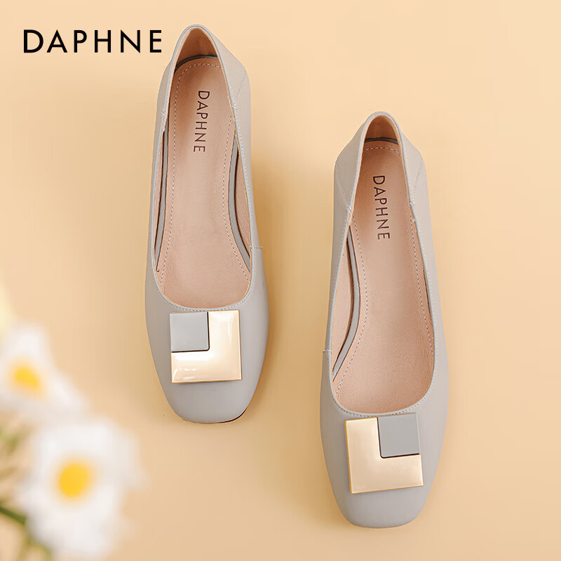 达芙妮单鞋女鞋夏季2026年新款粗跟浅口小皮鞋法式中跟妈妈鞋子女JD 浅灰色(跟高5CM) 37