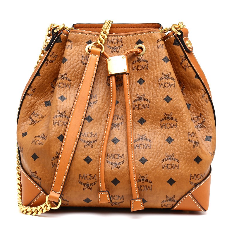 【送女友】mcm秋冬新品logo印花斜挎单肩包女包visetos链条水桶包小号