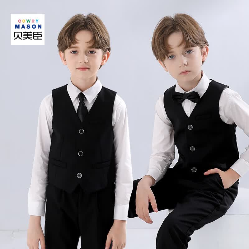 贝美臣儿童礼服演出服西服马甲套装春夏男童主持人儿童节礼服 黑色 130 怎么样,好用不?