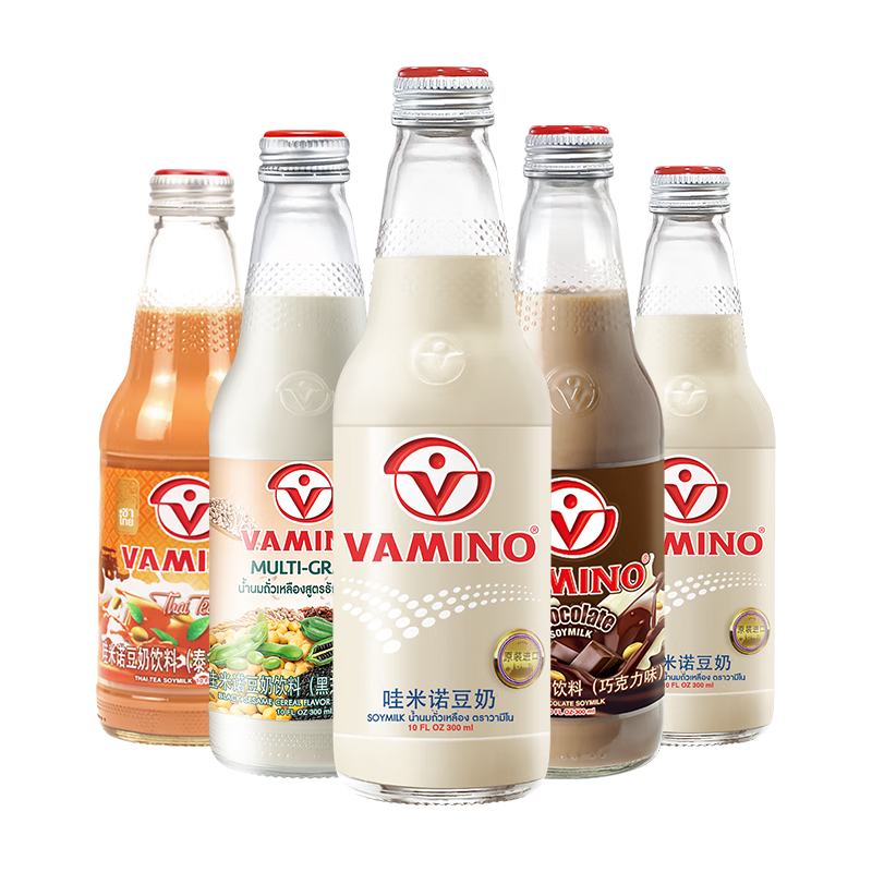 哇米諾vamino泰國(guó)進(jìn)口豆奶飲料原味奶茶巧克力玻璃瓶裝植物蛋白奶300ml 【混合口味】300ml*6瓶