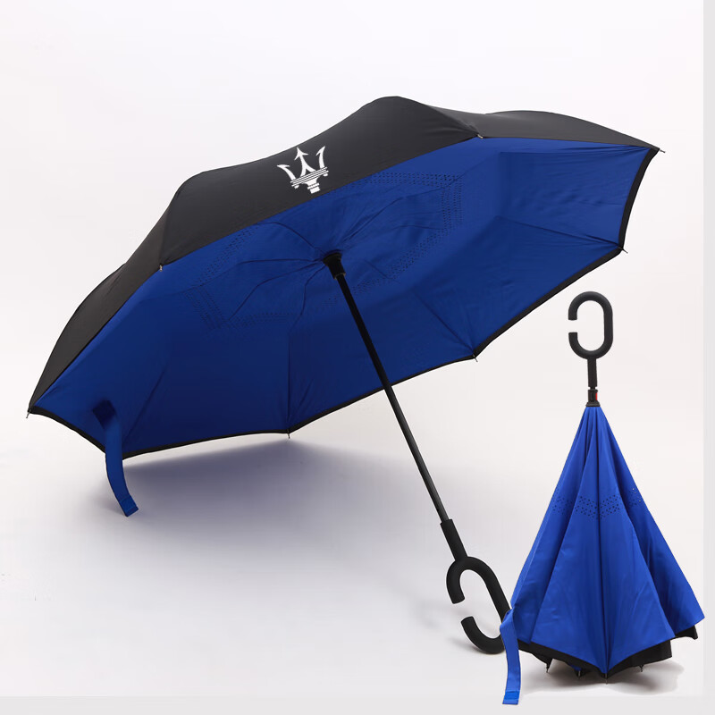 foly玛莎拉蒂专用雨伞长柄 黑胶防晒直杆伞折叠晴4s店礼品伞 27寸藏青