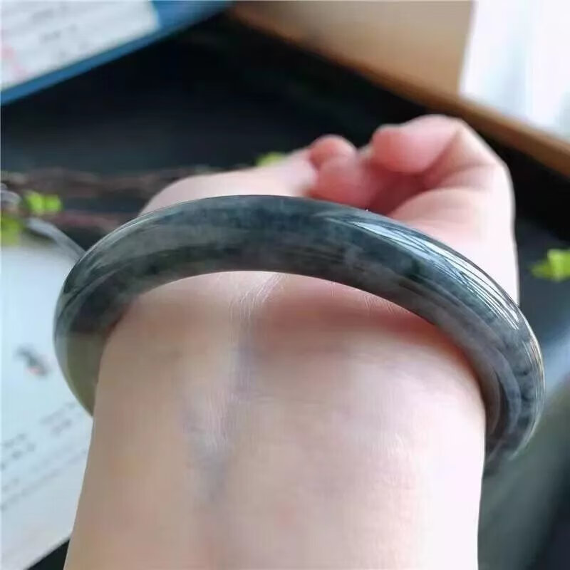 snqp冰乌鸡手镯精选玉养人深飘花翡翠乌鸡黑玉石 手镯 玉石 手镯