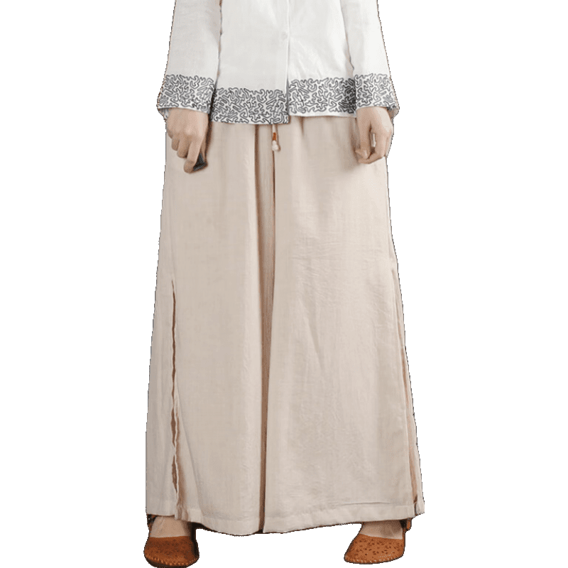 復(fù)古棉麻太極服女上衣中國風刺繡盤扣練功服晨練服 杏色褲子 均碼