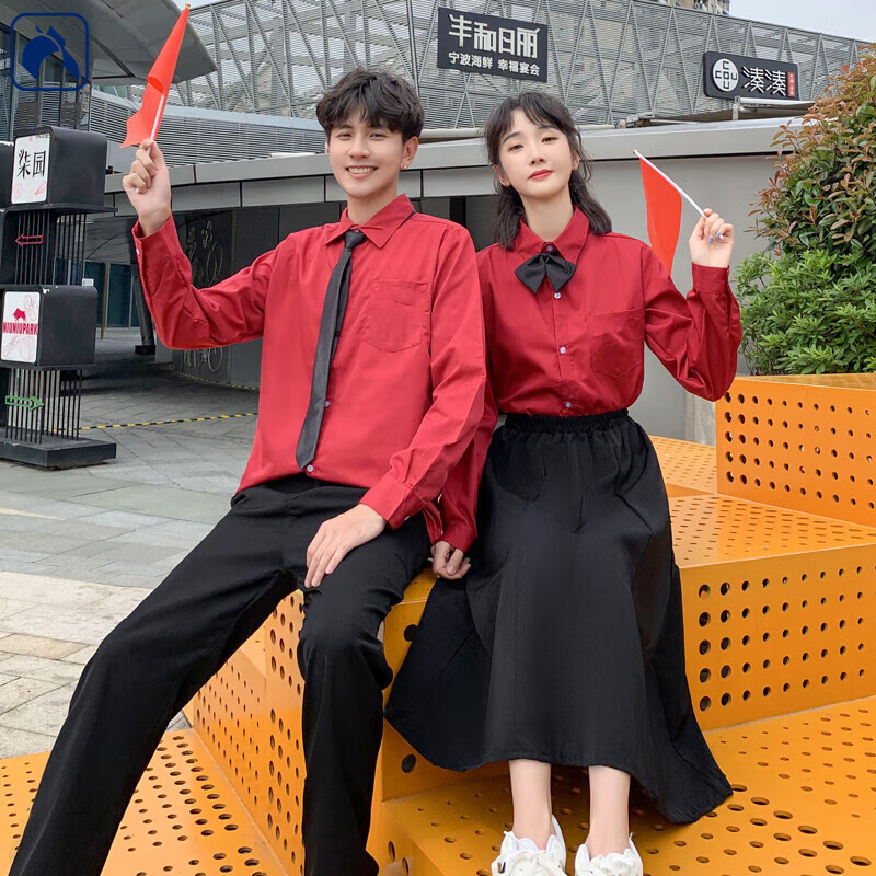 攜魚 班服學(xué)院風(fēng)初高中學(xué)生大合唱演出服詩歌朗誦服運(yùn)動(dòng)會(huì)表演秋 單紅色襯衫長袖+黑領(lǐng)結(jié) 男女同號(hào) M 【100-115斤】