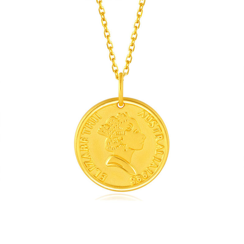 size jewelry黄金吊坠足金圆形英女王头像挂坠3d硬金金币金牌项链女