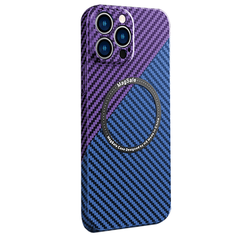 紫枚 苹果13手机壳iphone14pro max碳纤维纹超薄超轻保护壳Magsafe磁吸无线充壳 撞色紫蓝 苹果14Pro10062857573587